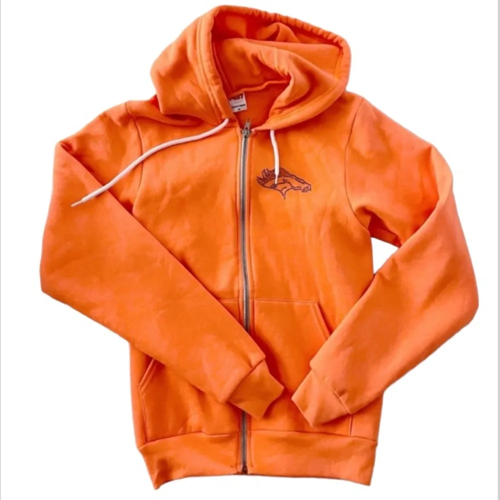 Denver Broncos Orange Rhinestoned Handmade  Zip Up Hoodie Sweatshirt NWOT - Picture 7 of 8